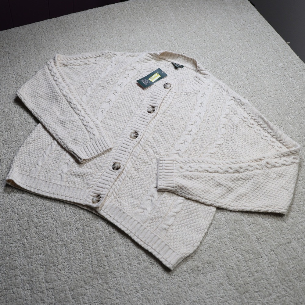 Wild Fable Off White Cable Knit Crewneck Cardigan Sweater M NEW